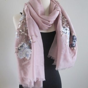 Flower Sequin Embroidered Cashmere Scarf Shawl New